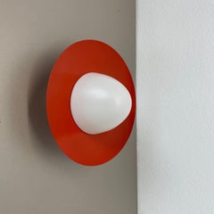 Red round 20cm Stilnovo Style Metal Opaline Glass Wall Light, Italy, 1960s