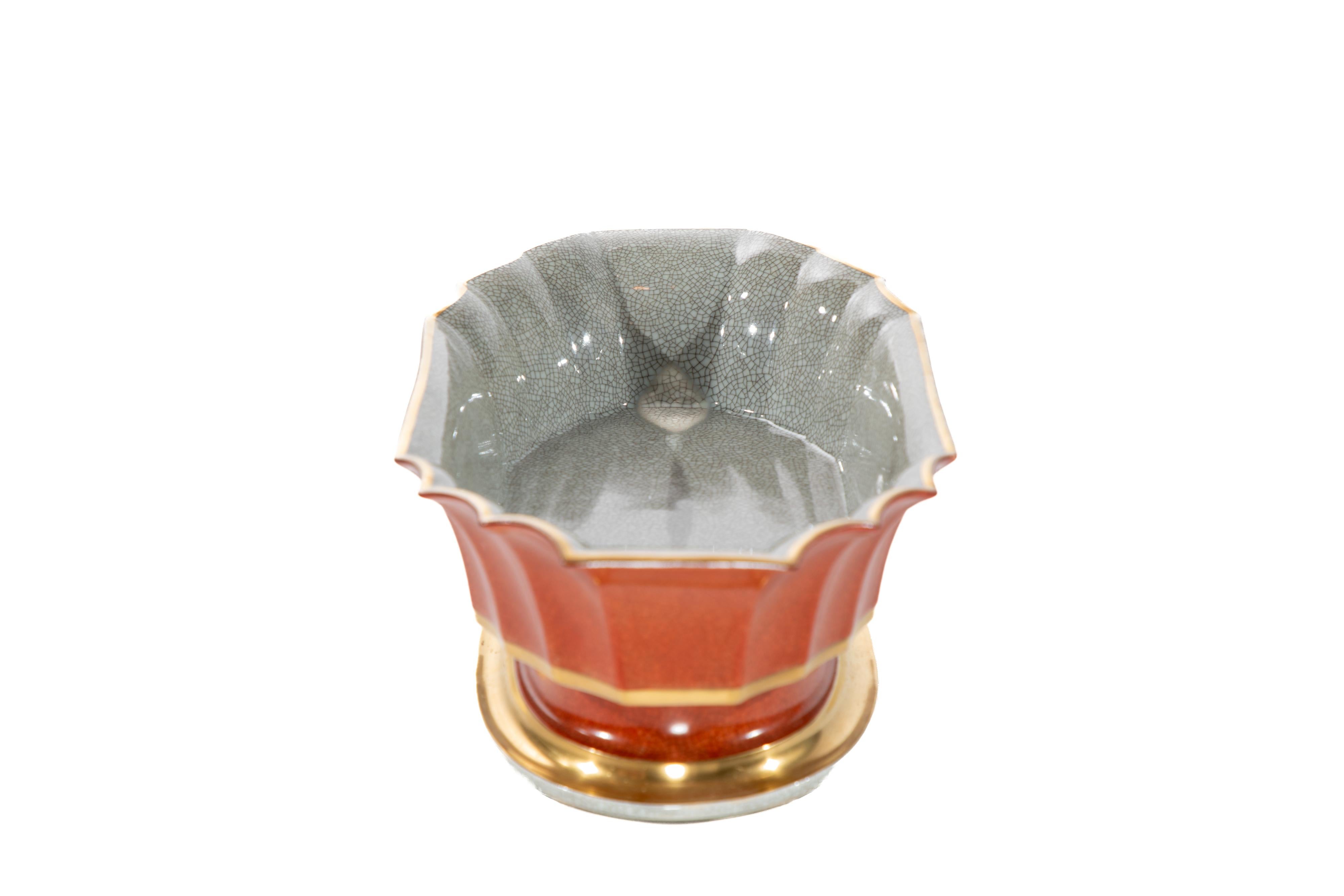Danish Red Royal Copenhagen Scalloped Edge Octagonal Dish  c. 1925 For Sale