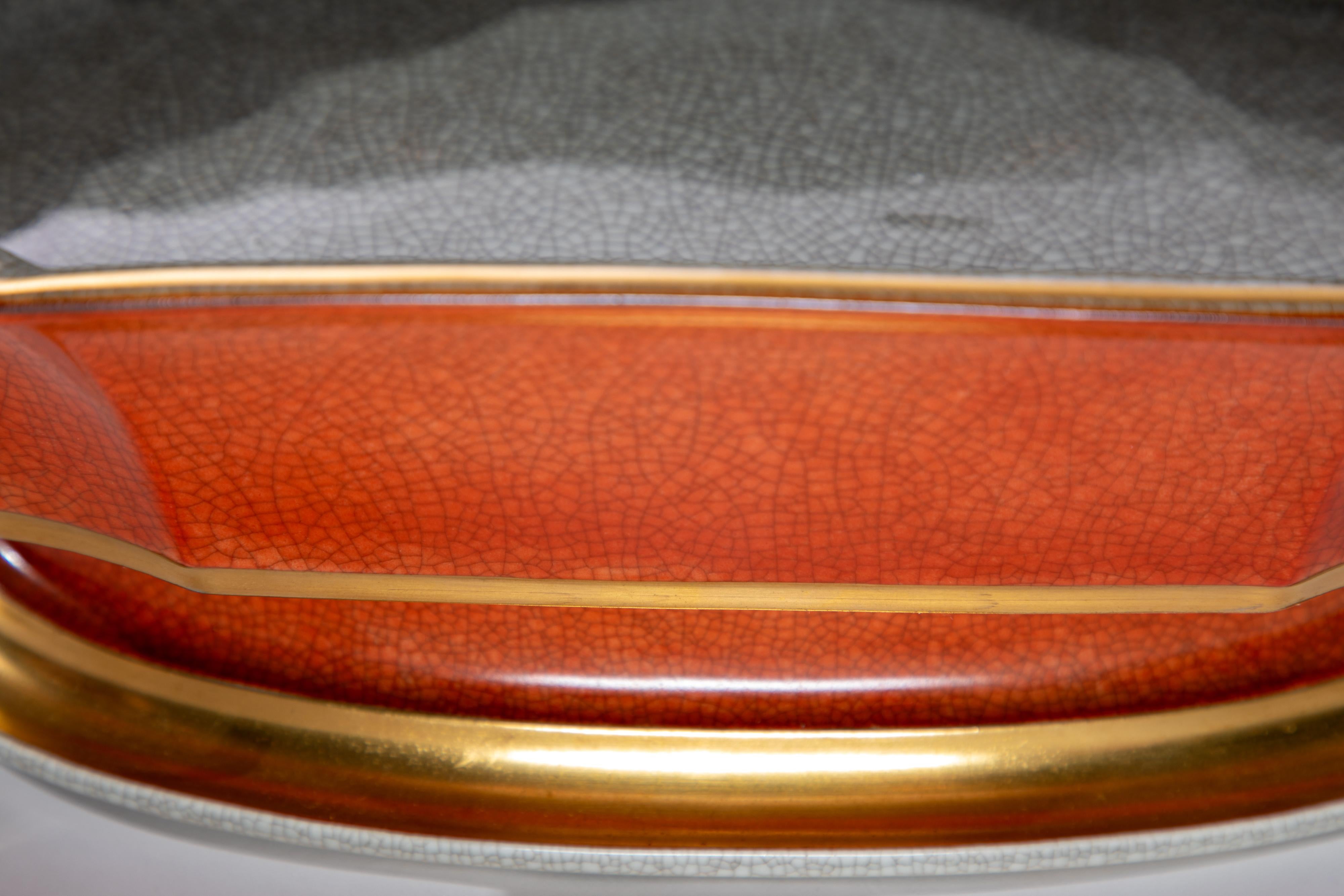 Red Royal Copenhagen Scalloped Edge Octagonal Dish  c. 1925 In Good Condition For Sale In Dallas, TX
