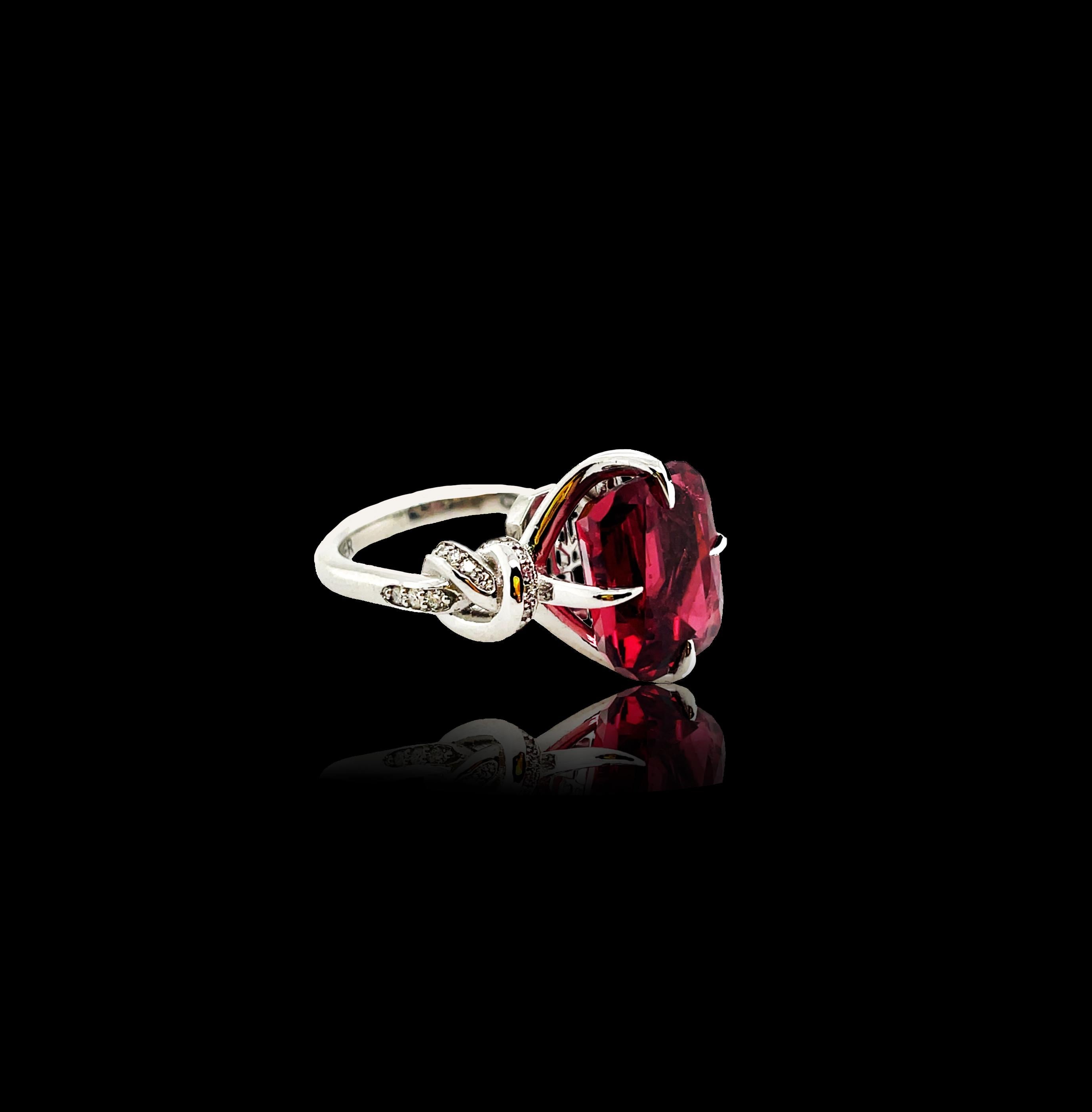 Red Rubelite and diamond Forget Me Knot ring  For Sale 8