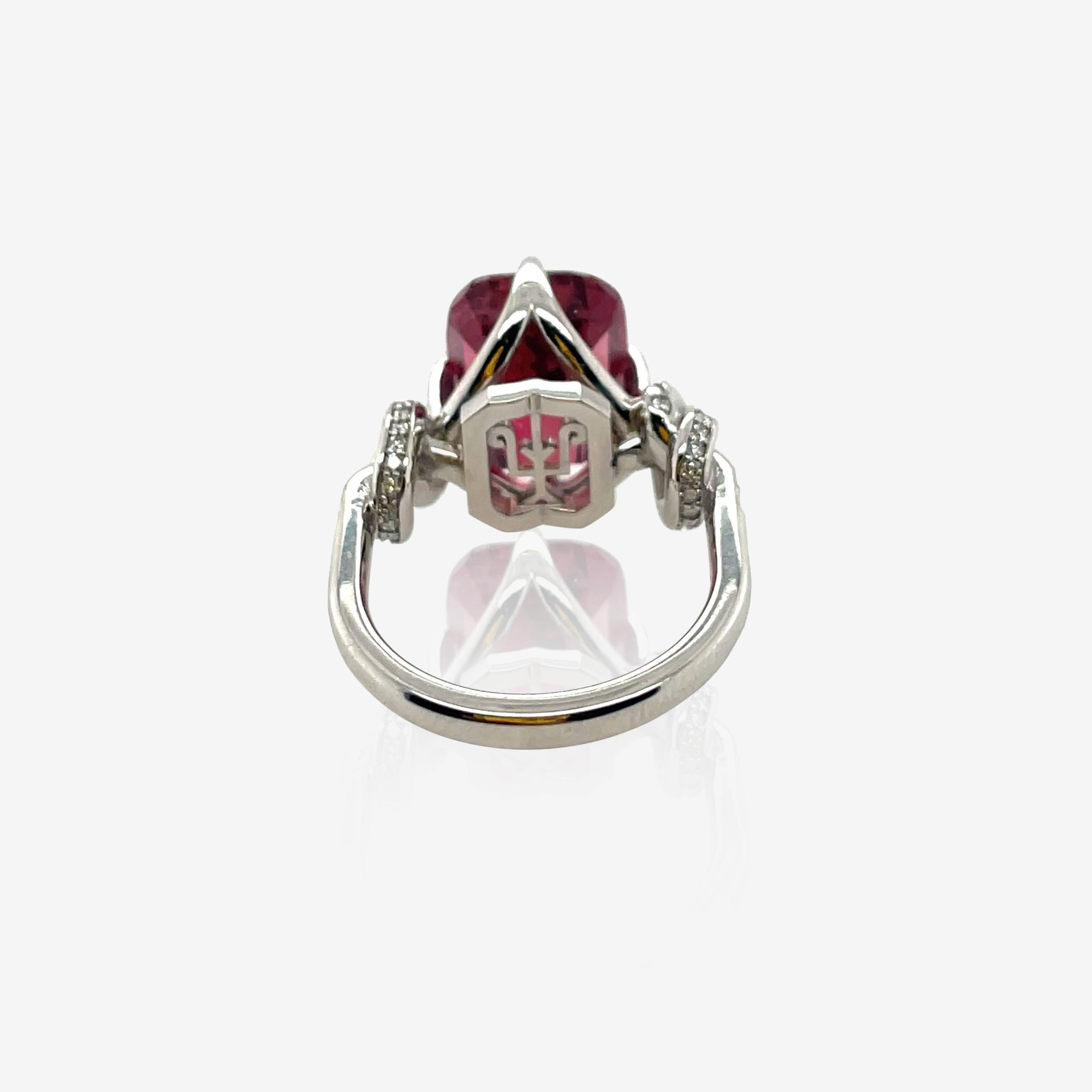 Artisan Red Rubelite and diamond Forget Me Knot ring  For Sale