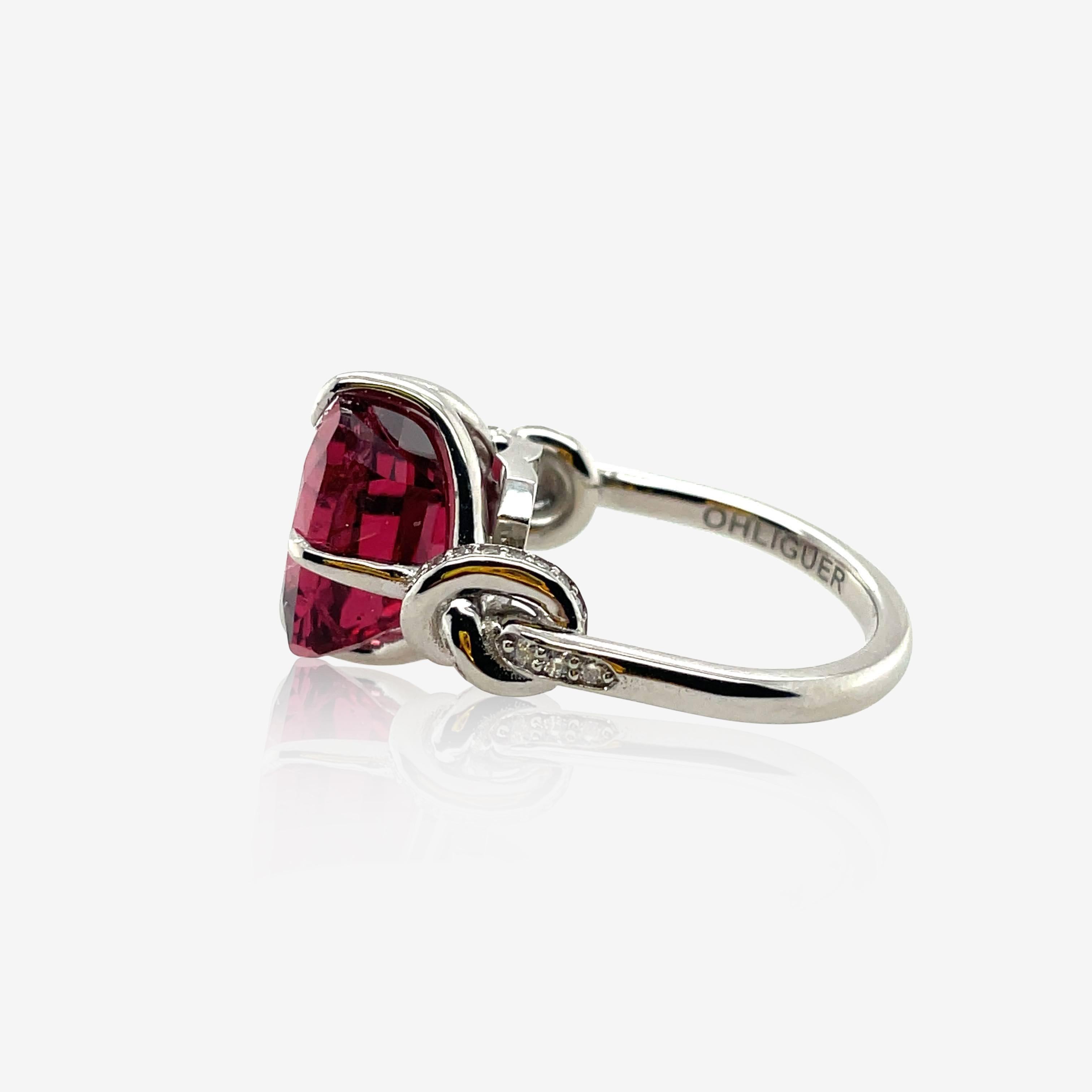 Red Rubelite and diamond Forget Me Knot ring  For Sale 3