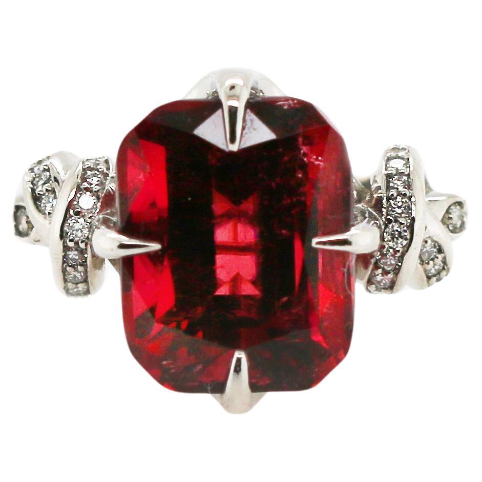 Red Rubelite and diamond Forget Me Knot ring  For Sale