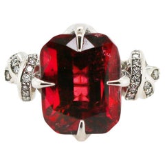 Red Rubelite and diamond Forget Me Knot ring 