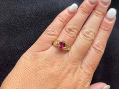 Red Rubellite Garnet and Diamond Ring in 14k Yellow Gold