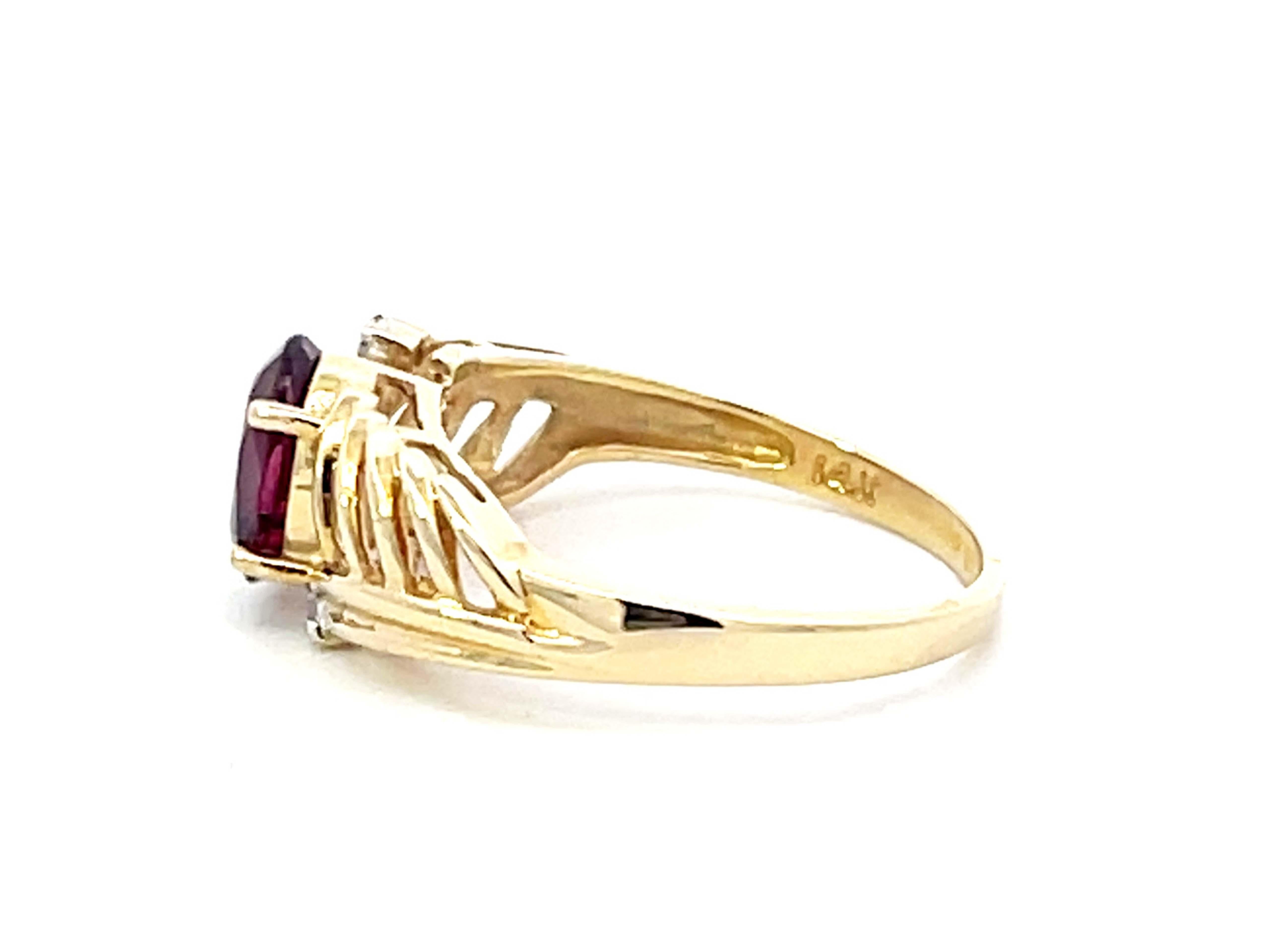 Men's Red Rubellite Garnet and Diamond Ring in 14k Yellow Gold For Sale