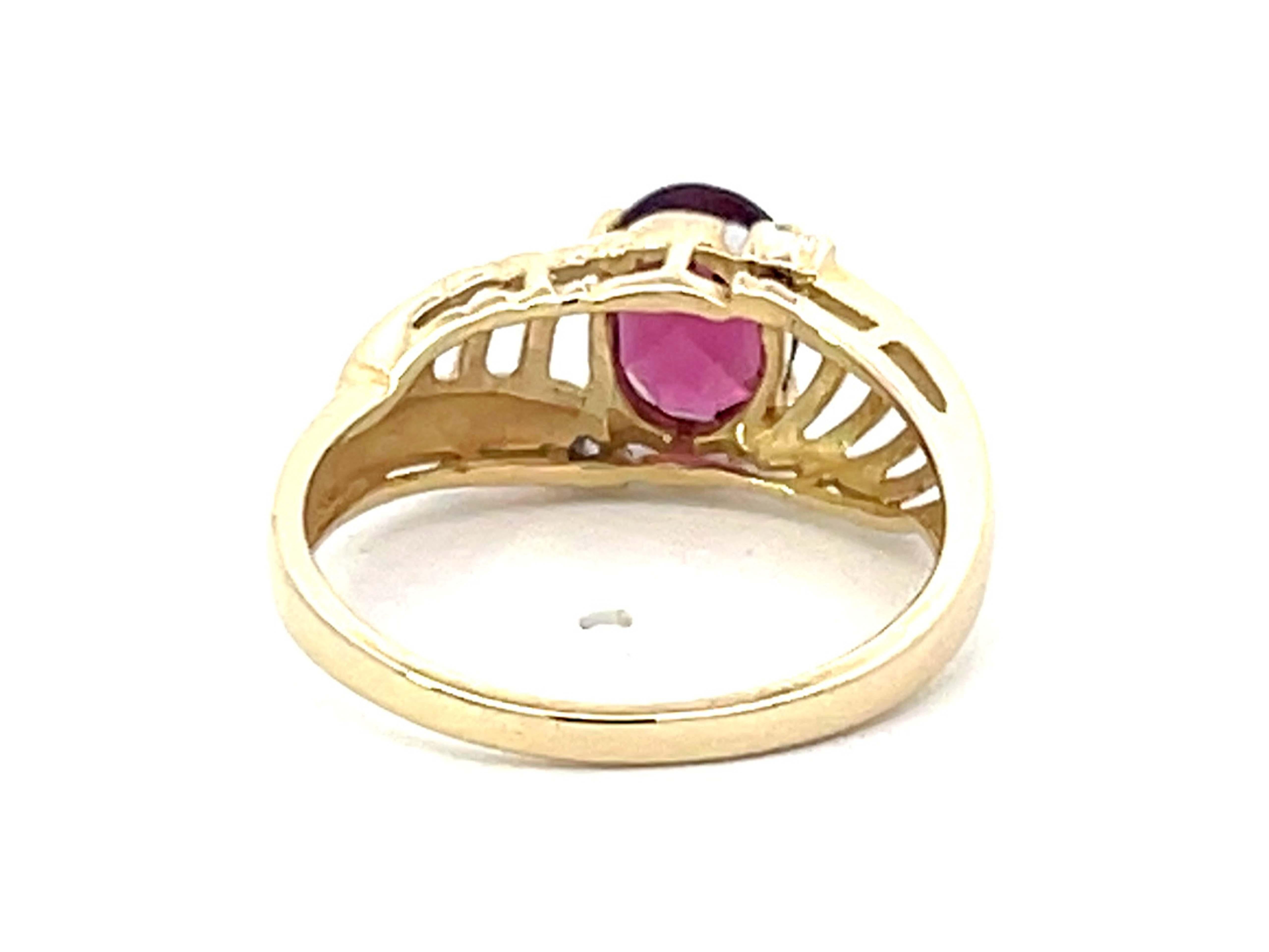 Red Rubellite Garnet and Diamond Ring in 14k Yellow Gold For Sale 1