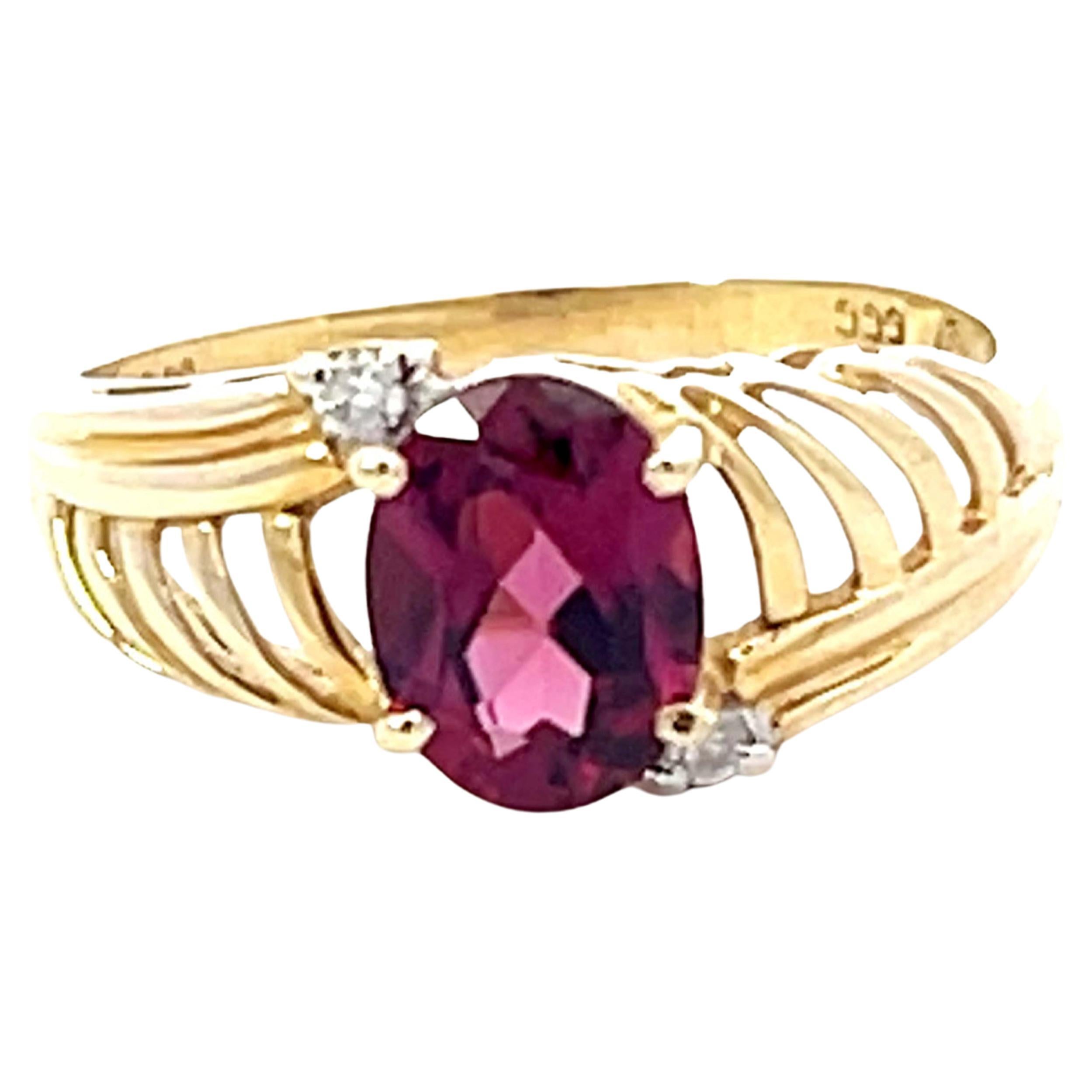 Red Rubellite Garnet and Diamond Ring in 14k Yellow Gold For Sale