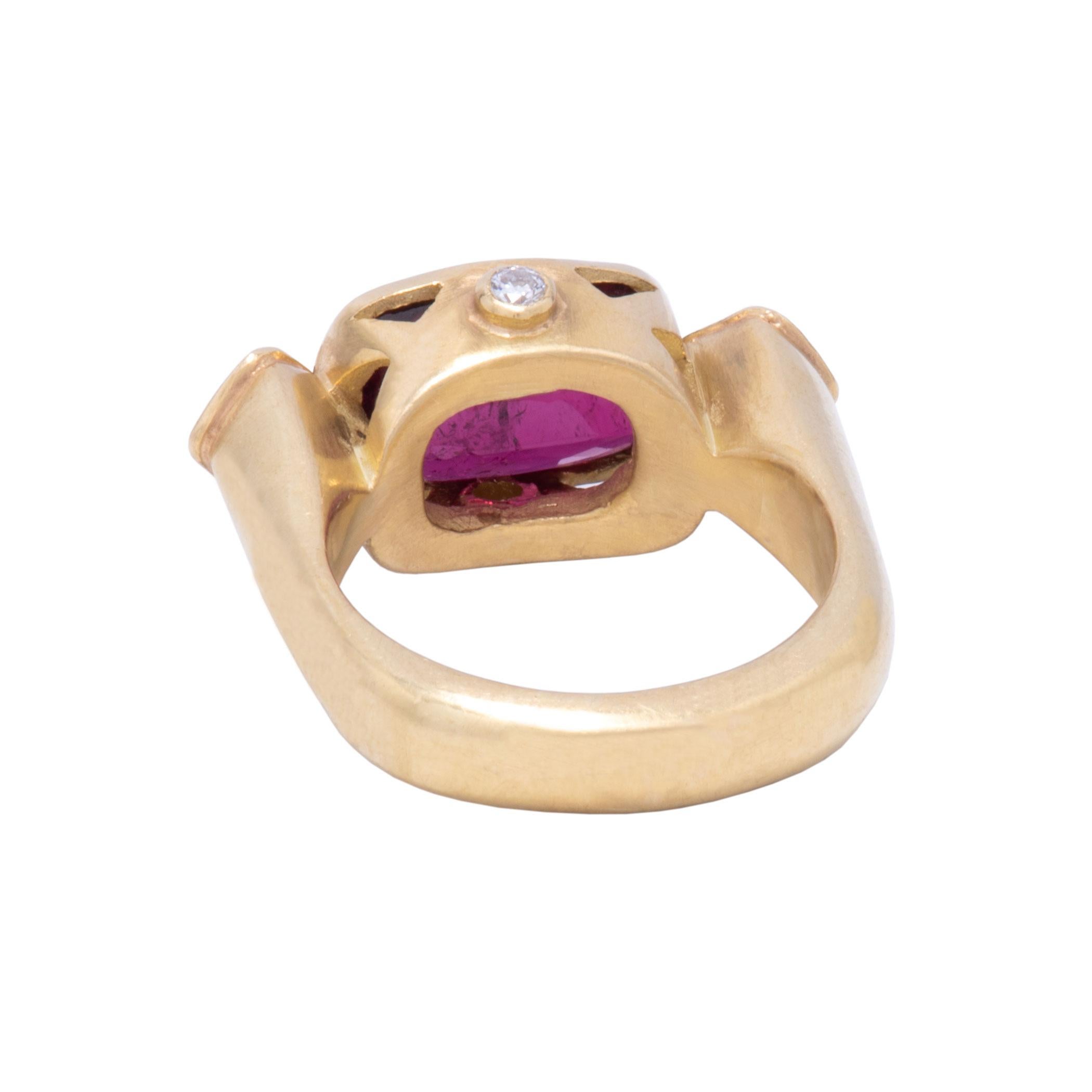 Contemporary Red Rubellite Tourmaline and Spessartite Garnet Ring For Sale