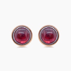 Red Rubellite & White Diamond 18K Rose Gold Button Cufflinks