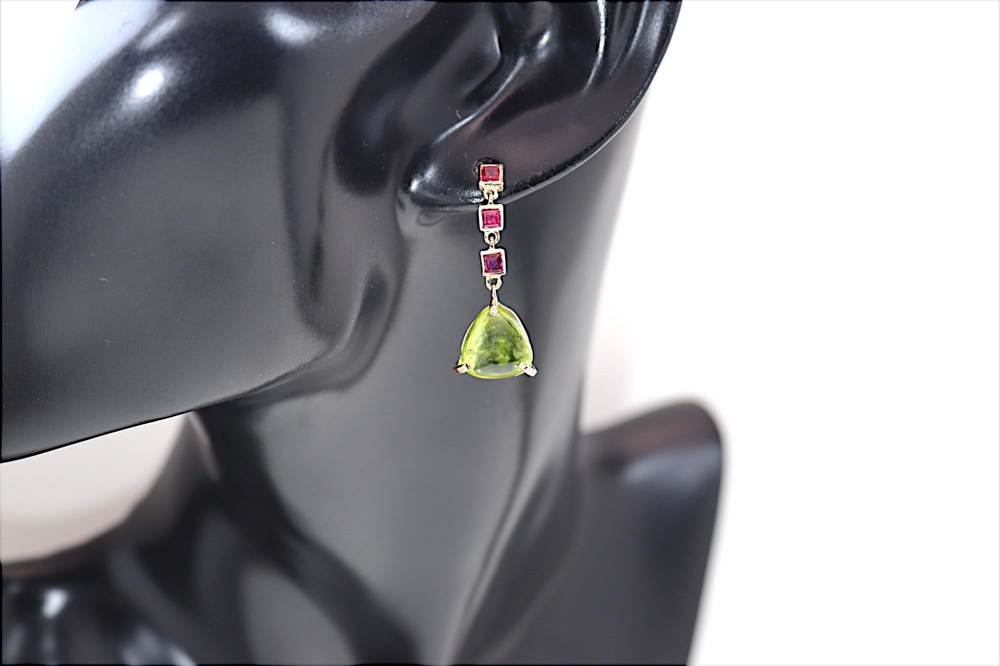 Contemporary Red Rubies Green Peridot Rose Gold Earrings Botta Jewelry For Sale