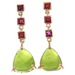 Red Rubies Green Peridot Rose Gold Earrings Botta Jewelry