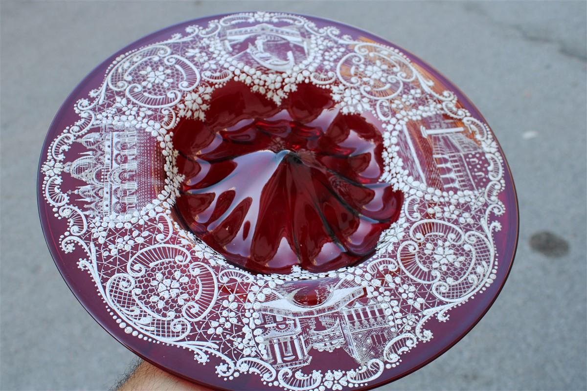Red Rubin Murano Glass Decorative Bowl Style of Zecchin Cappellin 1920s Italy For Sale 1