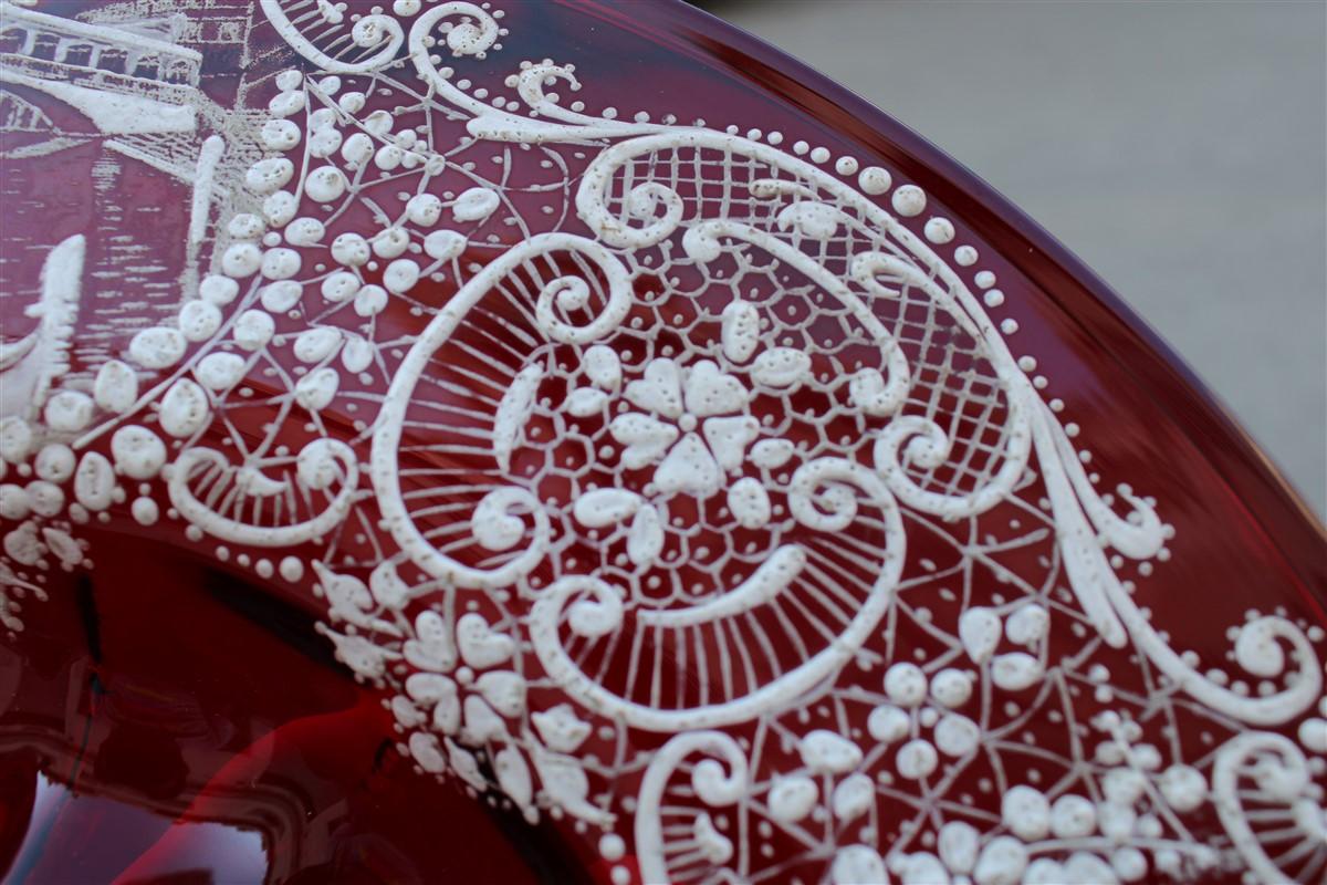 Red Rubin Murano Glass Decorative Bowl Style of Zecchin Cappellin 1920s Italy For Sale 3