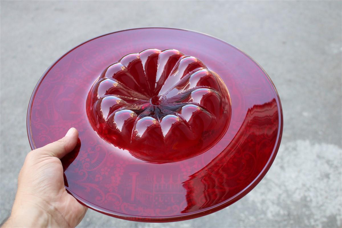 Red Rubin Murano Glass Decorative Bowl Style of Zecchin Cappellin 1920s Italy For Sale 4
