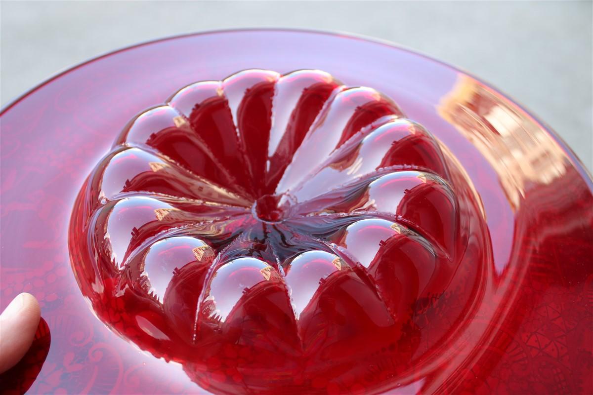 Red Rubin Murano Glass Decorative Bowl Style of Zecchin Cappellin 1920s Italy For Sale 5