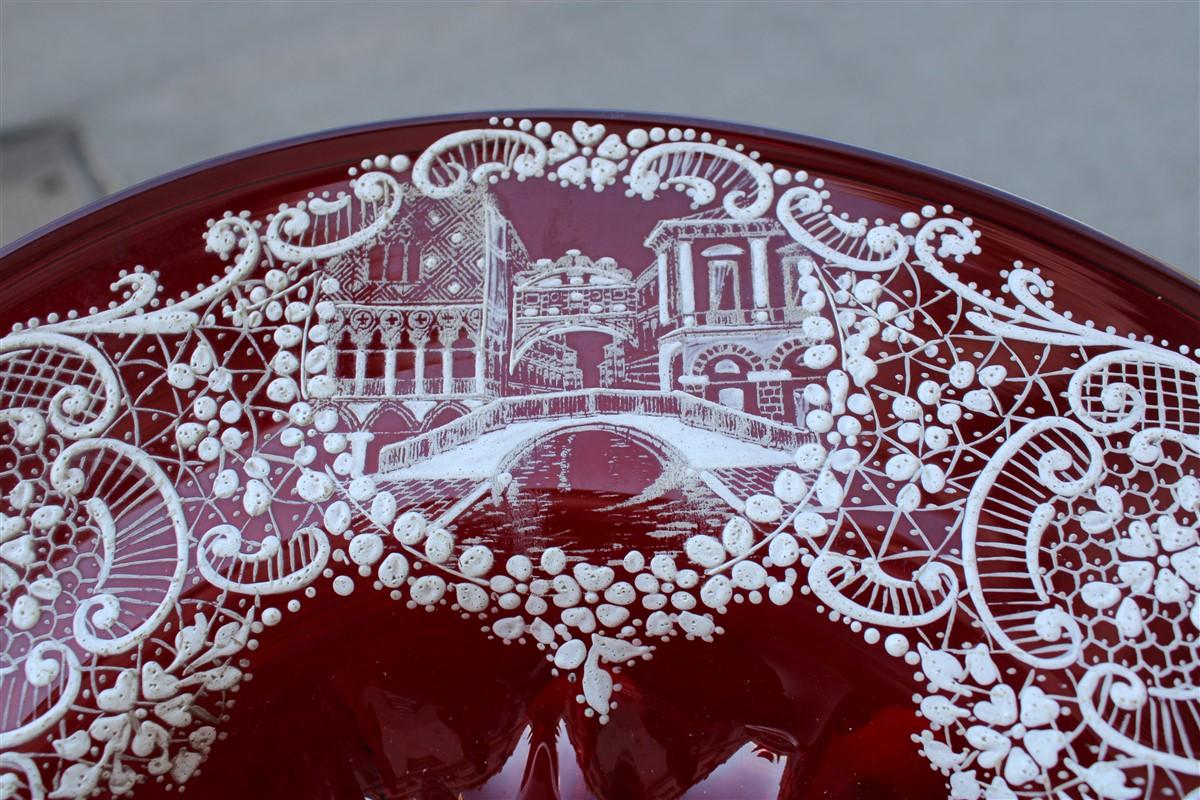 Art Nouveau Red Rubin Murano Glass Decorative Bowl Style of Zecchin Cappellin 1920s Italy For Sale