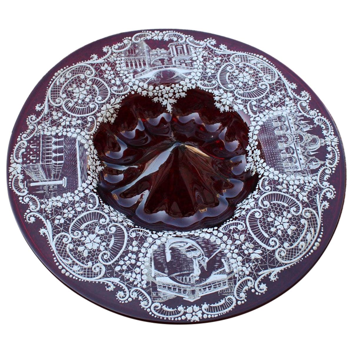 Red Rubin Murano Glass Decorative Bowl Style of Zecchin Cappellin 1920s Italy For Sale