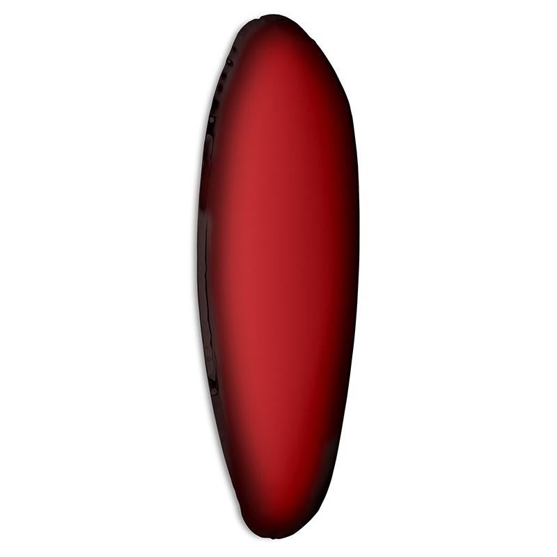 Red rubin Tafla O1 wall mirror by Zieta
Dimensions: D 6 x W 100 x H 225 cm 
Material: Stainless steel.
Finish: Red Rubin.
Available finishes: Stainless steel, white matt, sapphire/emerald, sapphire, emerald, deep space blue, dark matter, or red
