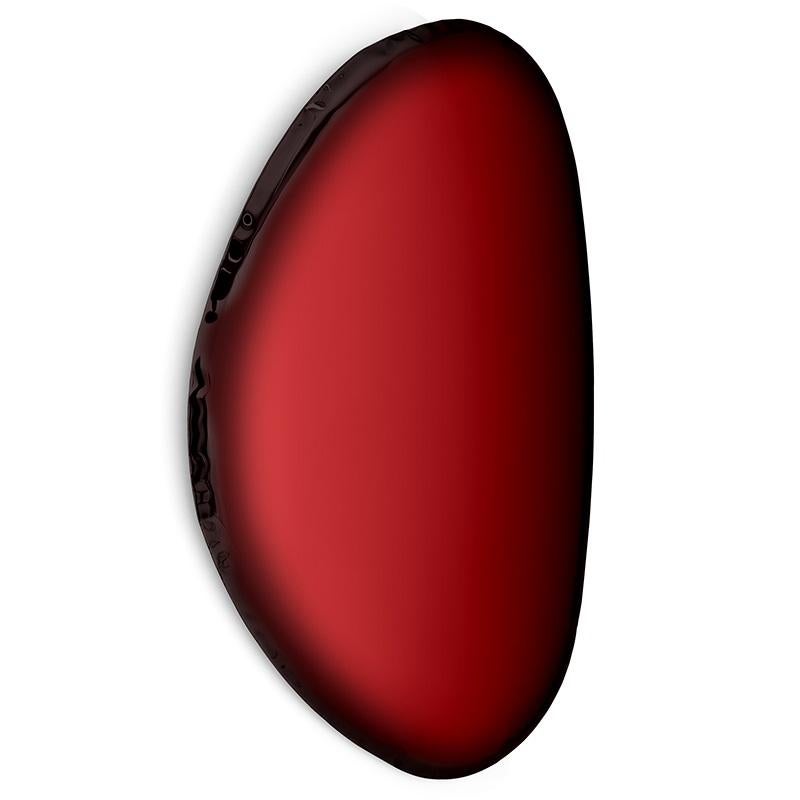 Red Rubin tafla O2 wall mirror by Zieta
Dimensions: D 6 x W 97 x H 150 cm 
Material: Stainless steel.
Finish: Red Rubin.
Available finishes: Stainless Steel, White Matt, Sapphire/Emerald, Sapphire, Emerald, Deep space blue, Dark matter, or red