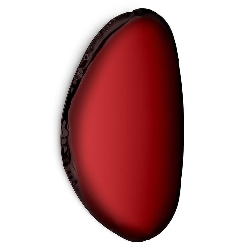 Red rubin tafla O3 wall mirror by Zieta
Dimensions: D 6 x W 79 x H 124 cm 
Material: Stainless steel.
Finish: Red Rubin. 
Available finishes: Stainless steel, white matt, sapphire/emerald, sapphire, Emerald, deep space blue, dark matter, or red
