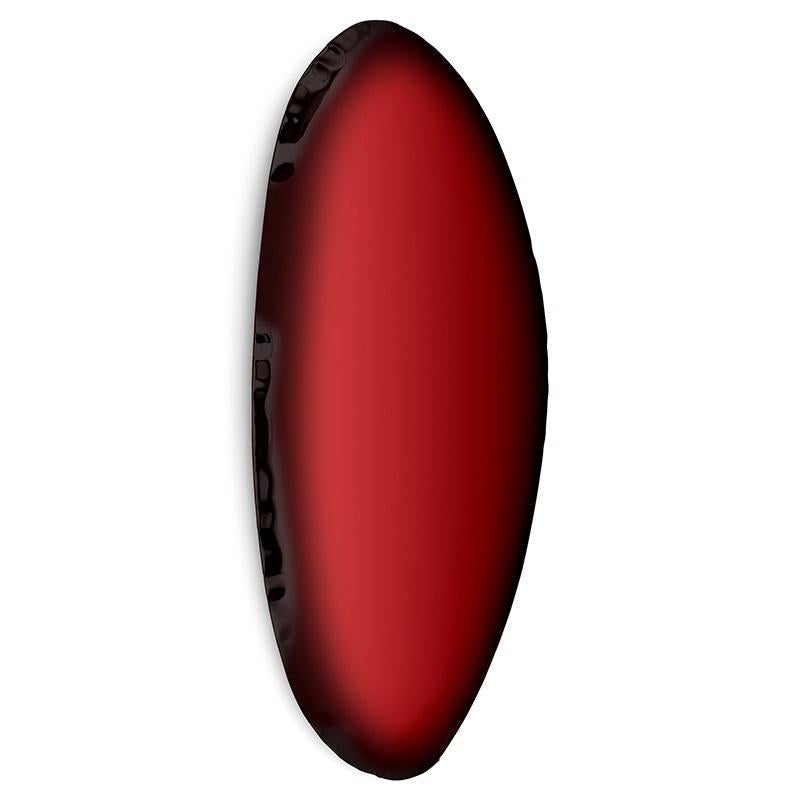 Red Rubin Tafla O4 wall mirror by Zieta
Dimensions: D 6 x W 64 x H 123 cm 
Material: Stainless steel.
Finish: Red Rubin. 
Available finishes: Stainless steel, white matt, sapphire/emerald, sapphire, emerald, deep space blue, dark matter, or red