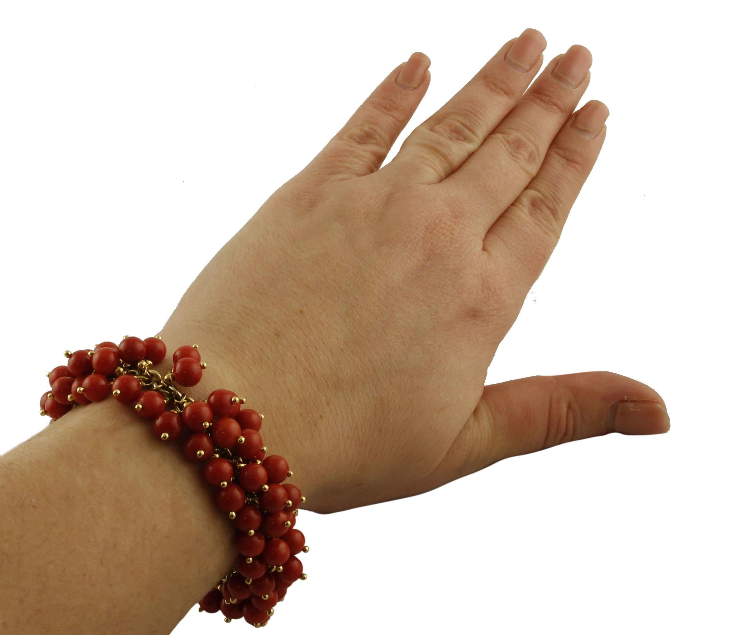 Women's Red Corals Berries Link Bracelet