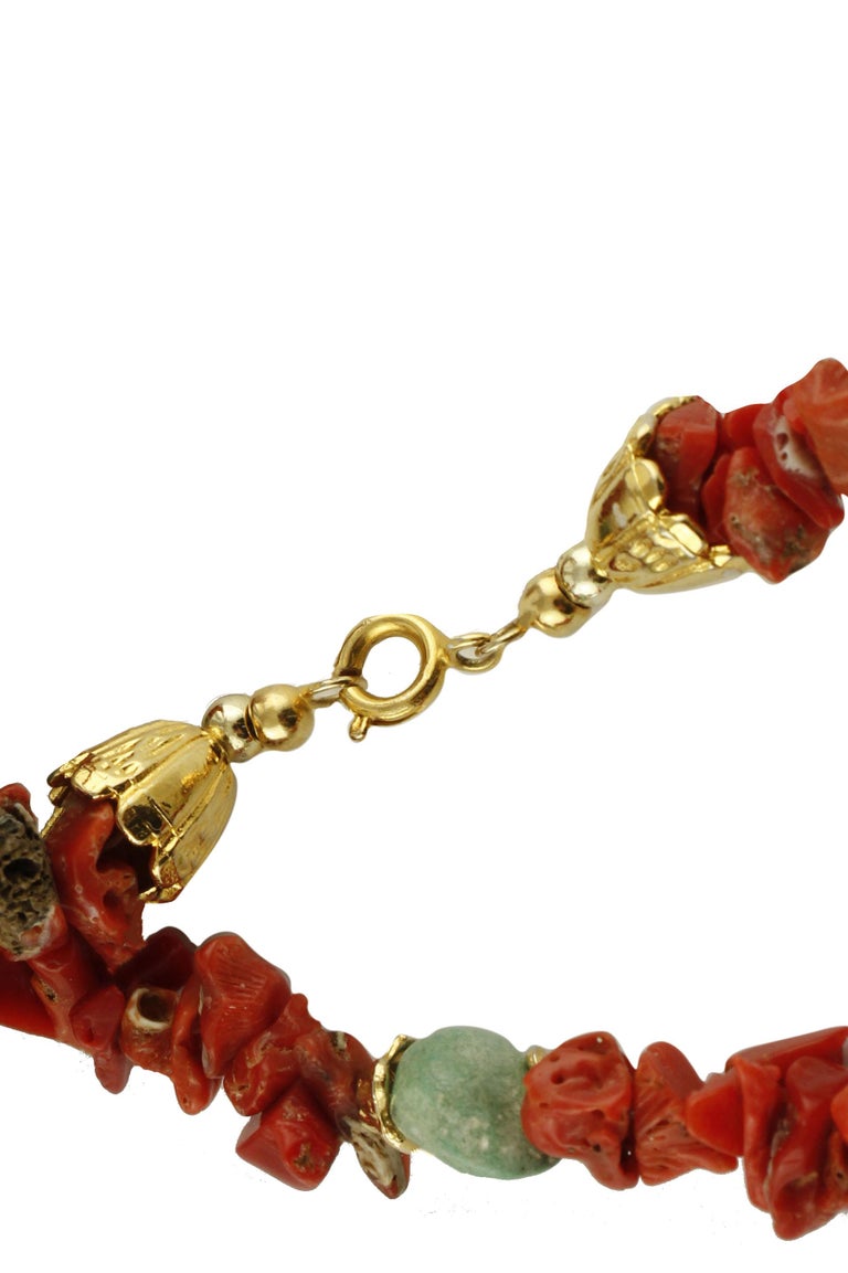 Red Corals, Turquoise Stones, Rope / MultiStrand Necklace For Sale at