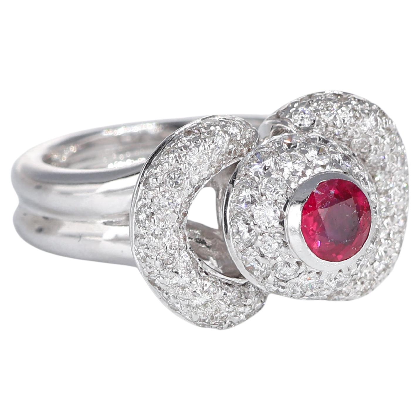 Red Ruby 0.60 carats and White Diamond 1.40 carats Pavé Ring in 18K