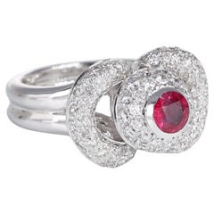 Red Ruby 0.60 carats and White Diamond 1.40 carats Pavé Ring in 18K