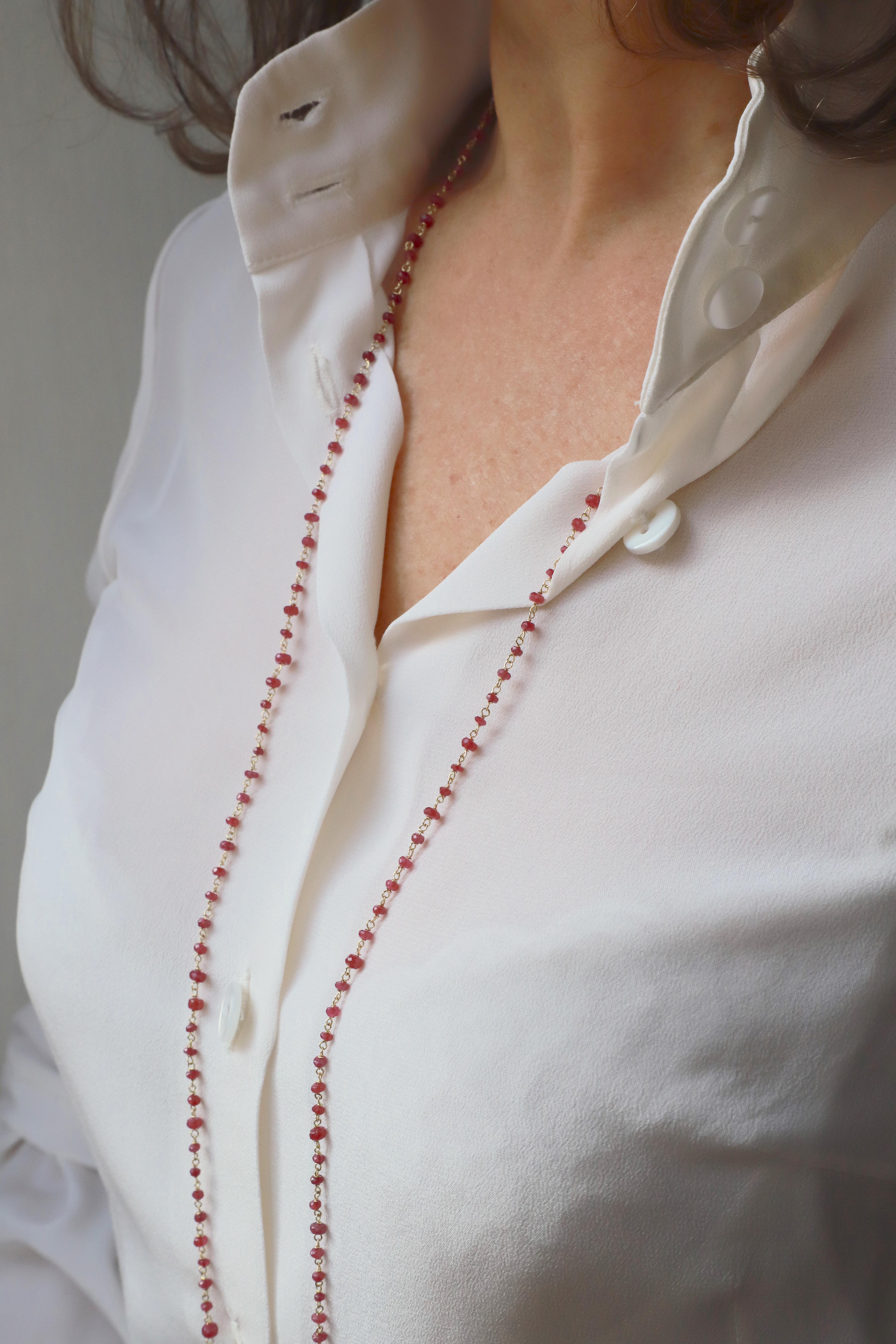 Collier à maillons en or jaune 18 carats et rubis rouge 48,40 carats de style Art déco en vente 3