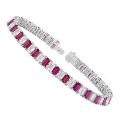 Red Ruby and Colorless Natural Diamond Platinum Tennis Bracelet
