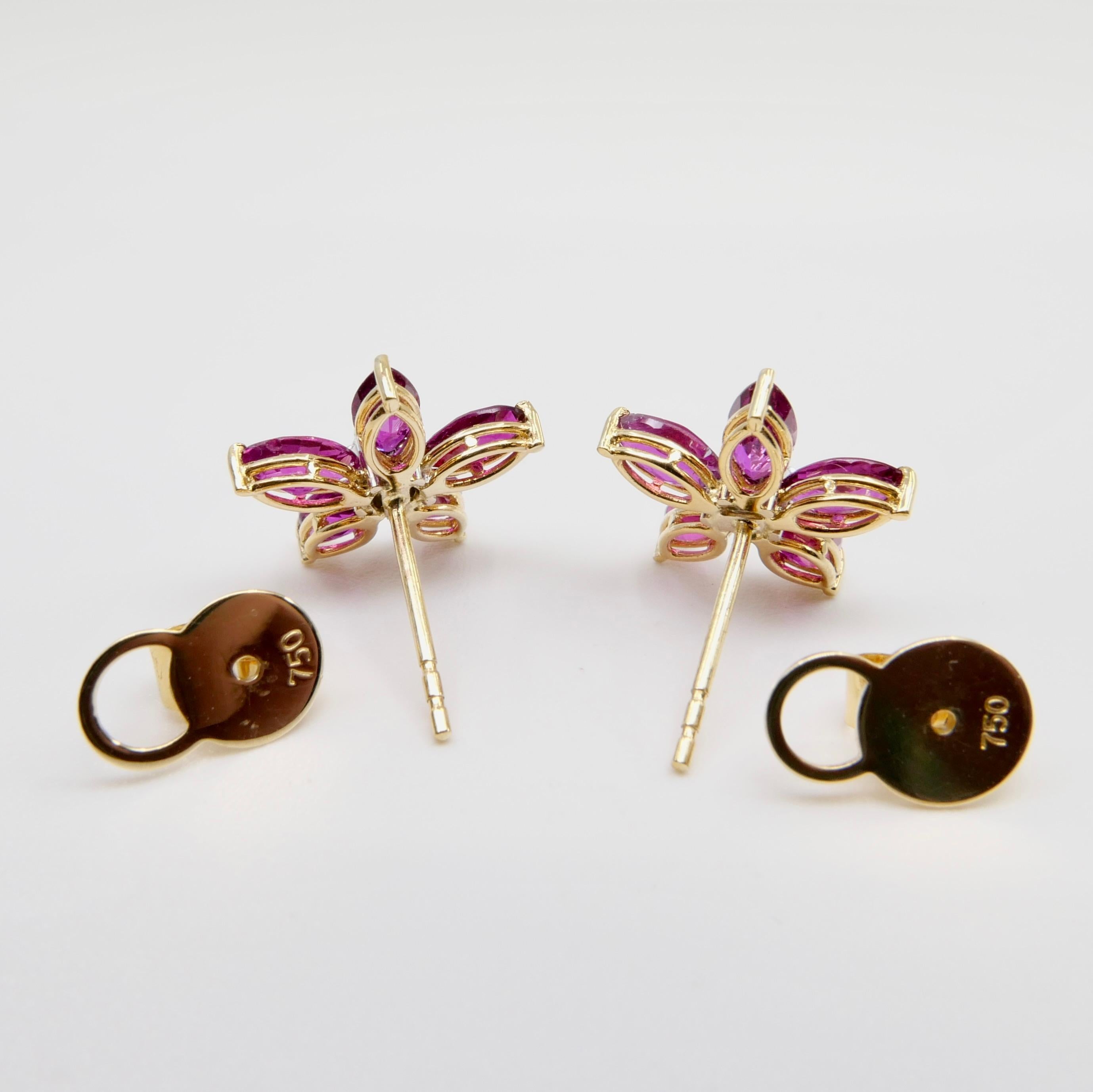 ruby flower stud earrings