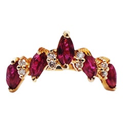 Red Ruby and Diamond 'V' Shaped Ring Set in 14 Karat Yellow Gold