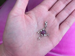 Red Ruby & Black Diamond Frog Pendant Charm in 14k White Gold