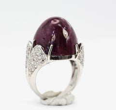 Red Ruby Bullet Ring Huge 42.15 Carat Plus a Diamond Heart Leaf Setting