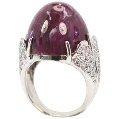 Red Ruby Bullet Ring Huge 42.15 Carat Plus a Diamond Heart Leaf Setting