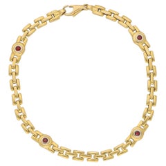 Red Ruby Chain Link Bracelet Set in 18 Karat Yellow Gold