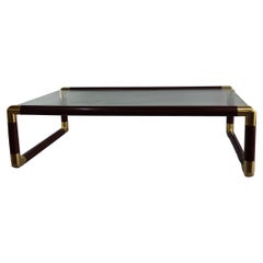 Vintage red ruby coffee table, 1980 italian, laquared wood and incredible patina brass