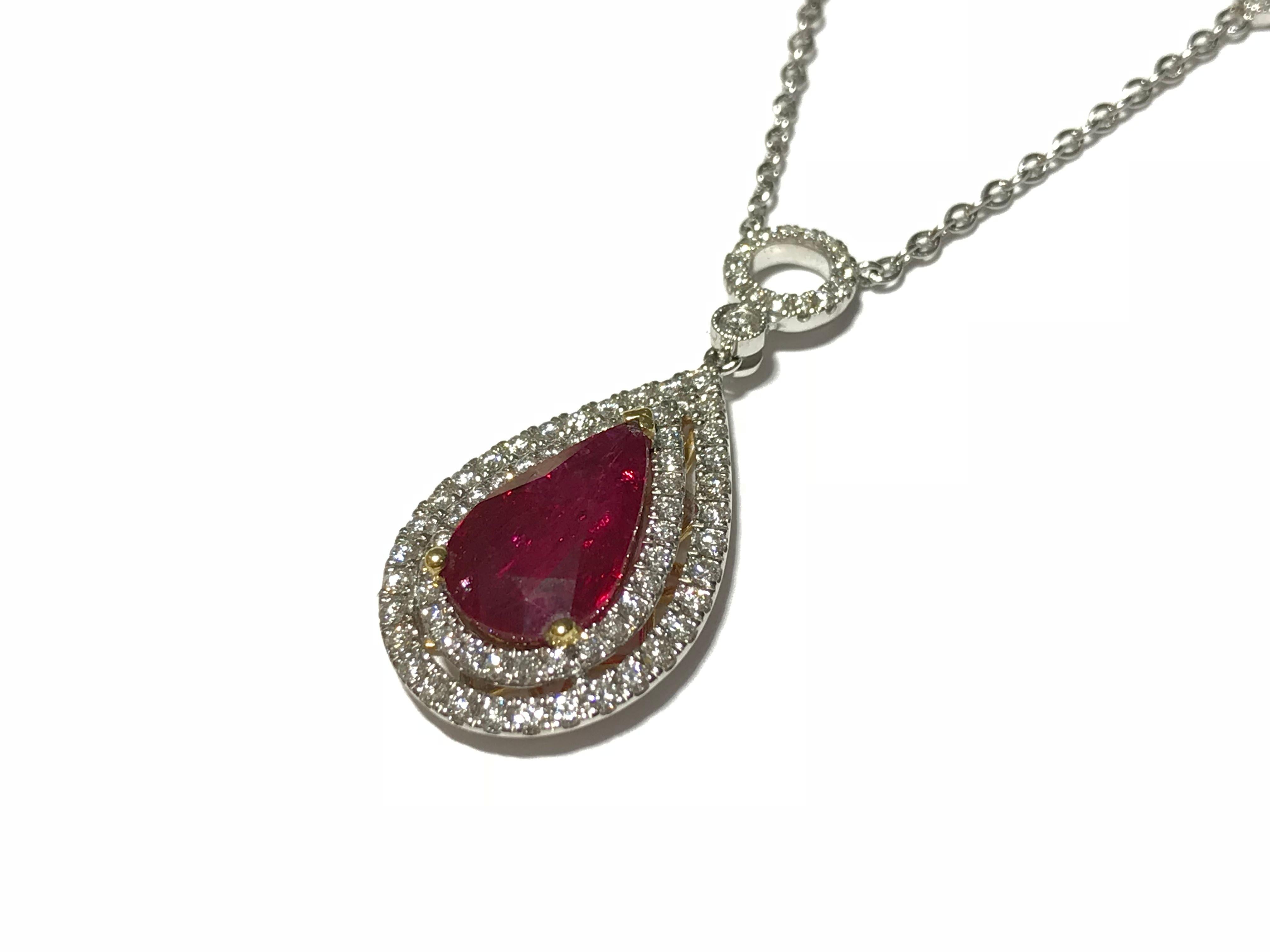 Natural Red Ruby Necklace set in 18kt w/g
3.03 ct Red ruby 
0.94 ct diamonds 