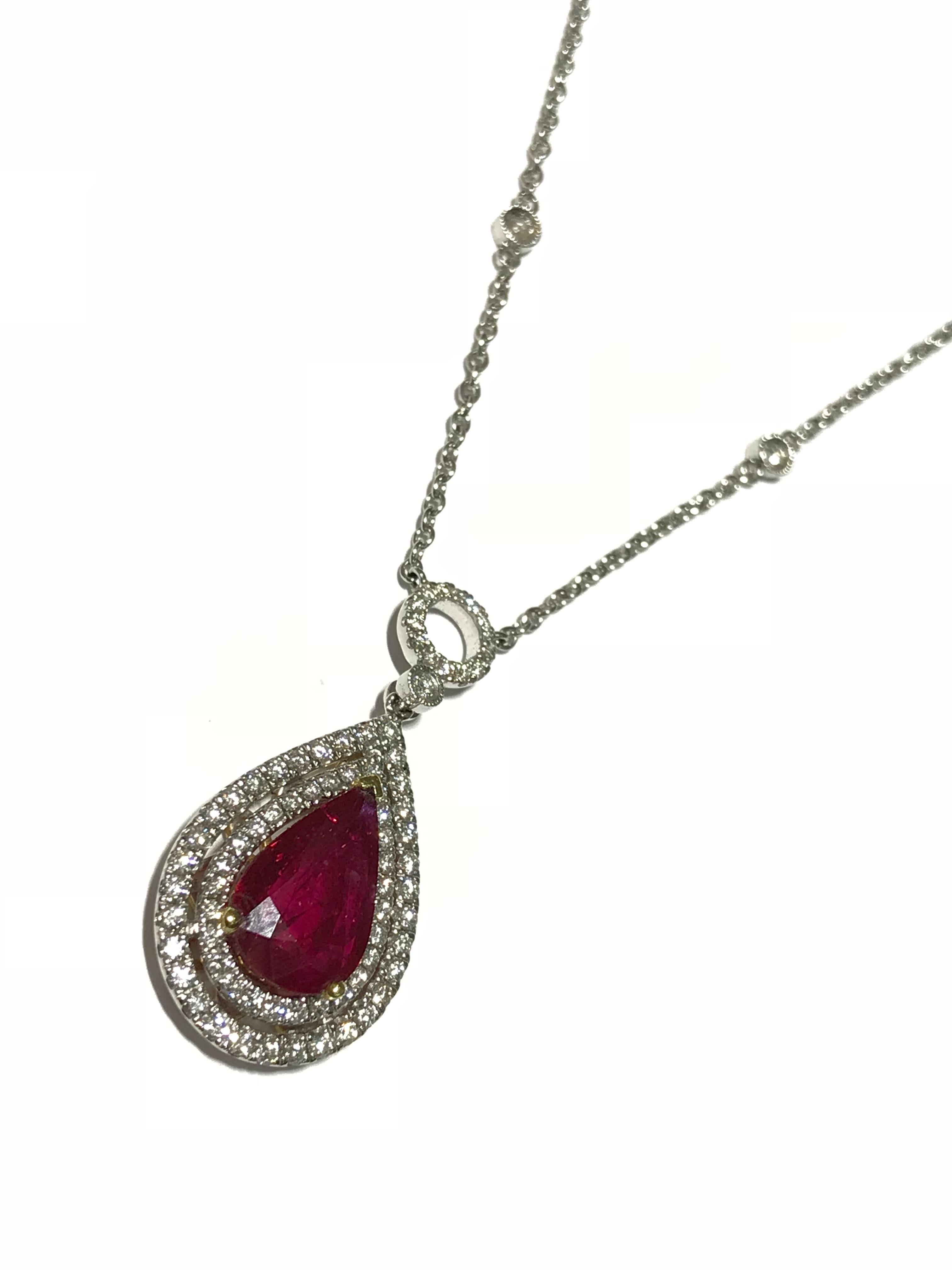 Women's Red Ruby Diamond Necklace For Sale