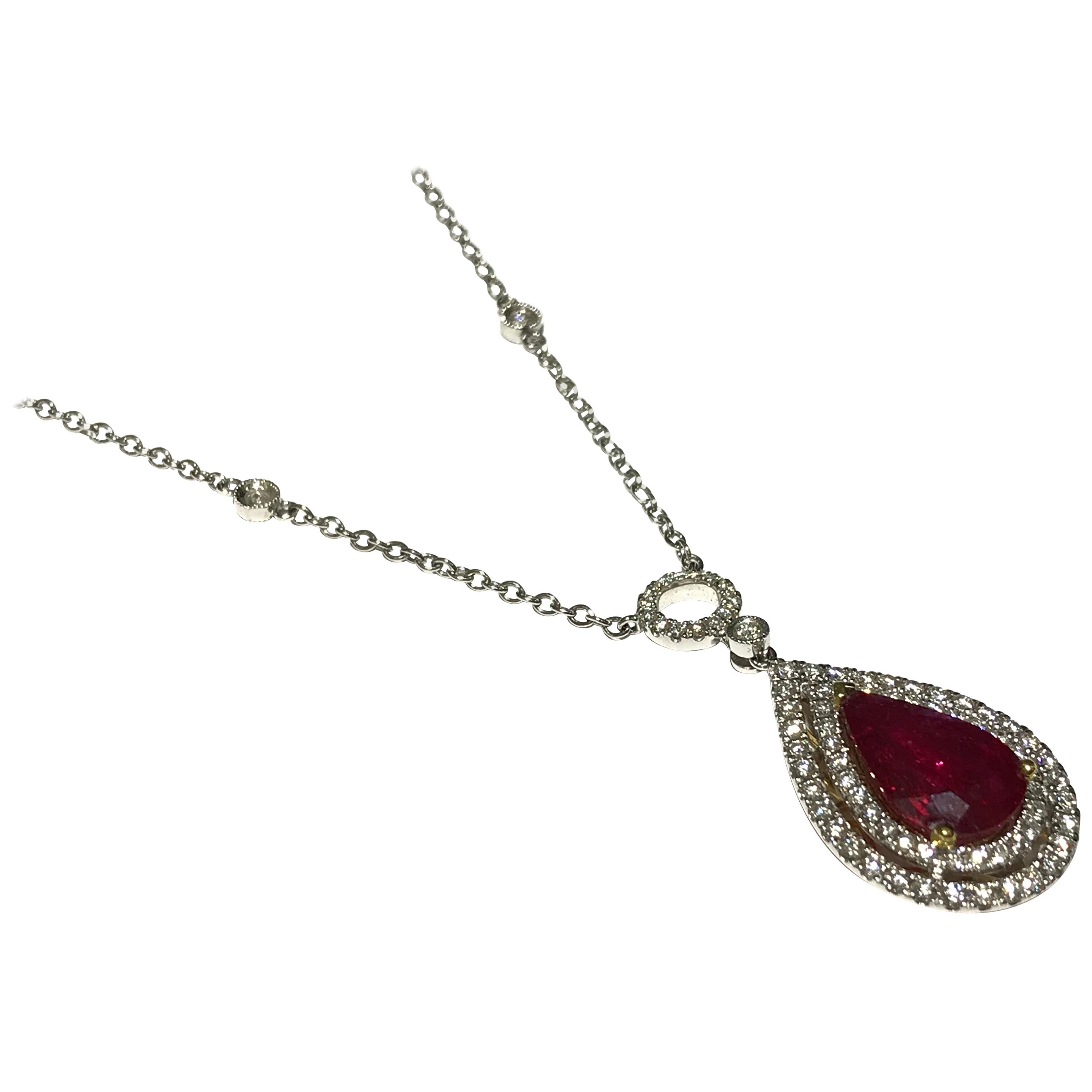 Red Ruby Diamond Necklace For Sale