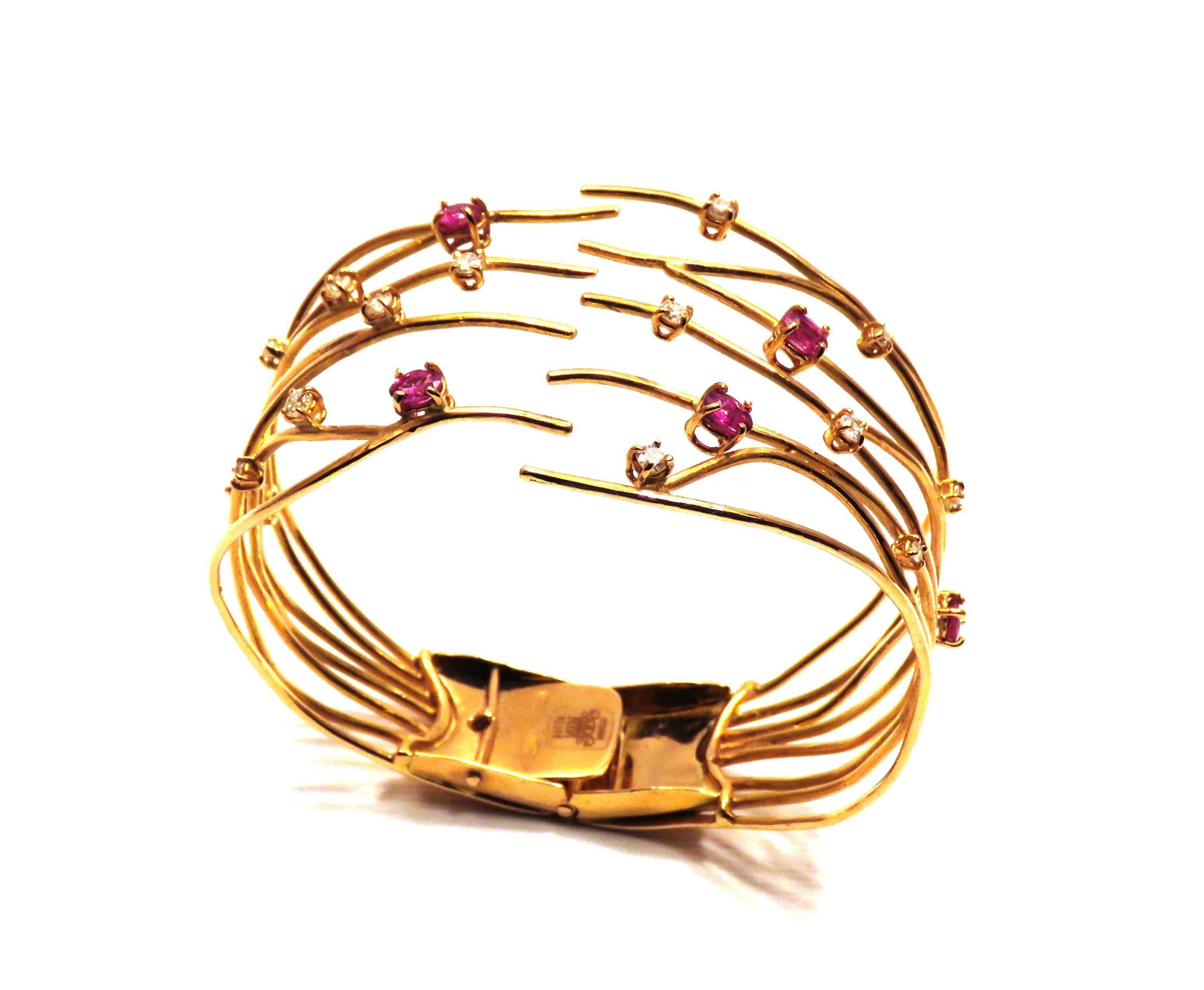 Women's Red Ruby Diamonds Rose Gold Bracelet