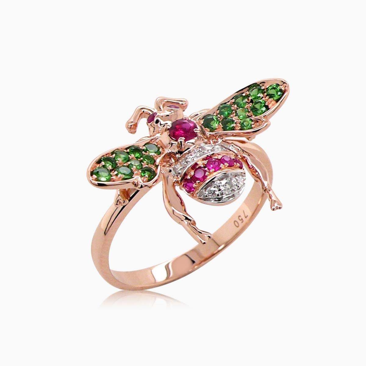 Dimensions: 2.00x1.70x2.30cm
Color: 18K Rose Gold
7 Ruby 0.08 CT
1 Ruby 0.07 CT
7 White Diamonds 0.06 CT
18 Green Garnet 0.30 CT
18KR 3.44 GM

18K Gold & Precious Diamond & Gemstone Animal & Fantasy Jewelry
Our Animal and Fantasy Jewelry Collections