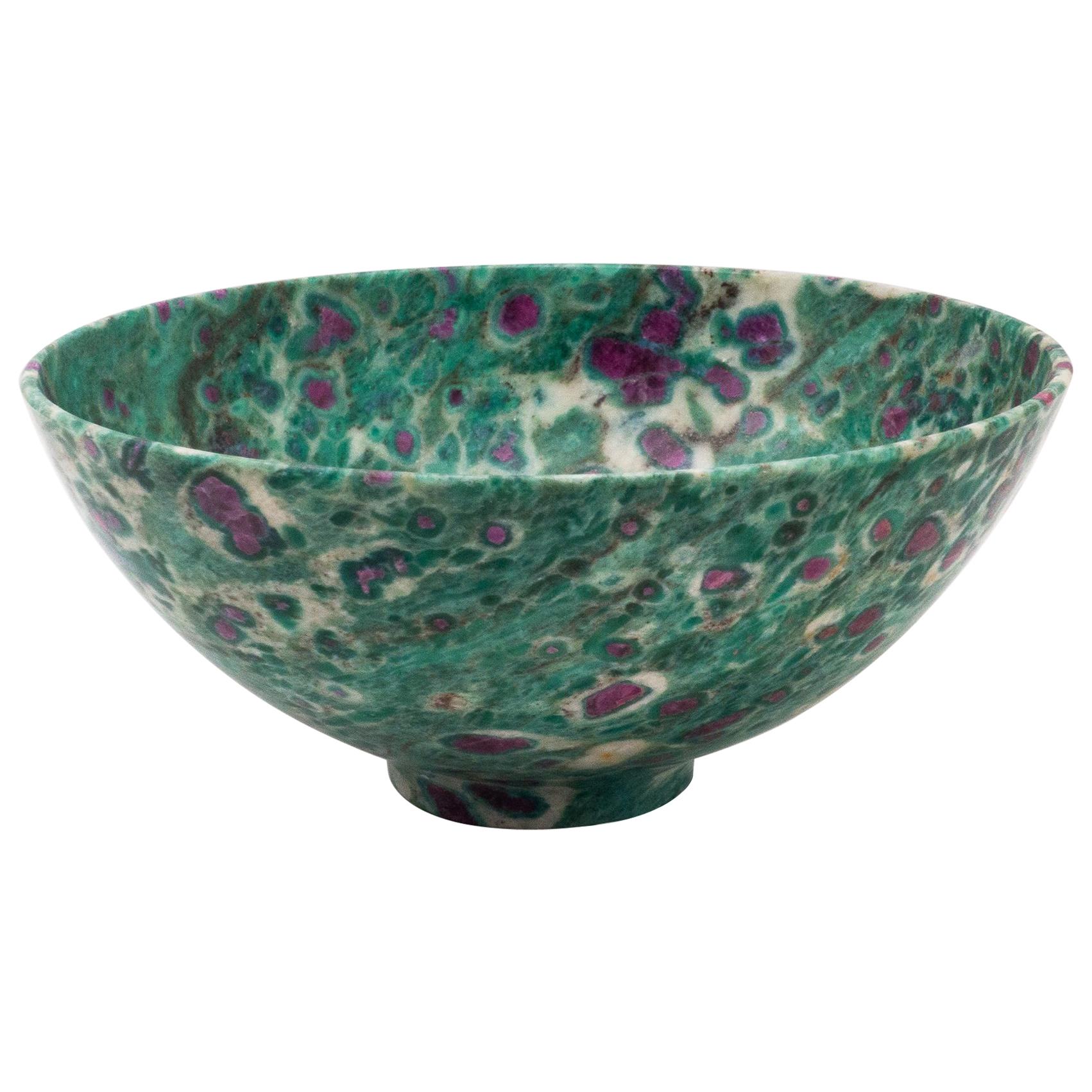 Red Ruby in Green Fuchsite Semi-Precious Footed Stone Bowl