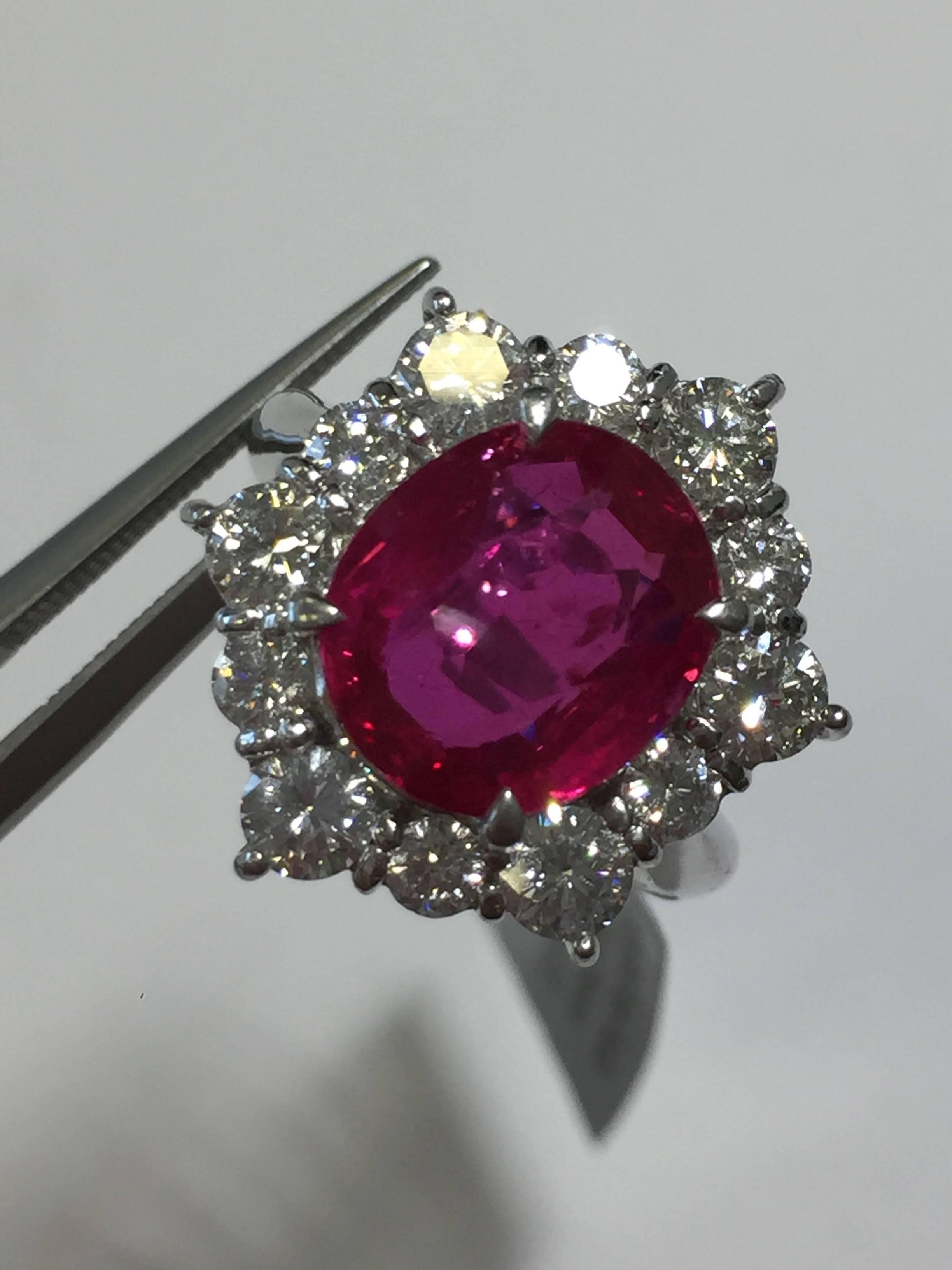 Red Ruby Oval and Diamond Round Platinum Cocktail Ring 1