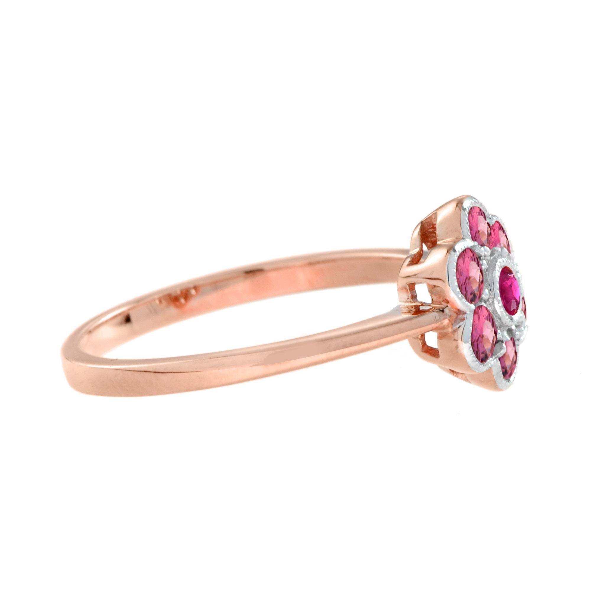 Red Ruby & Pink Tourmaline Floral Vintage Inspired Jewelry 14K Rose Gold Set For Sale 5