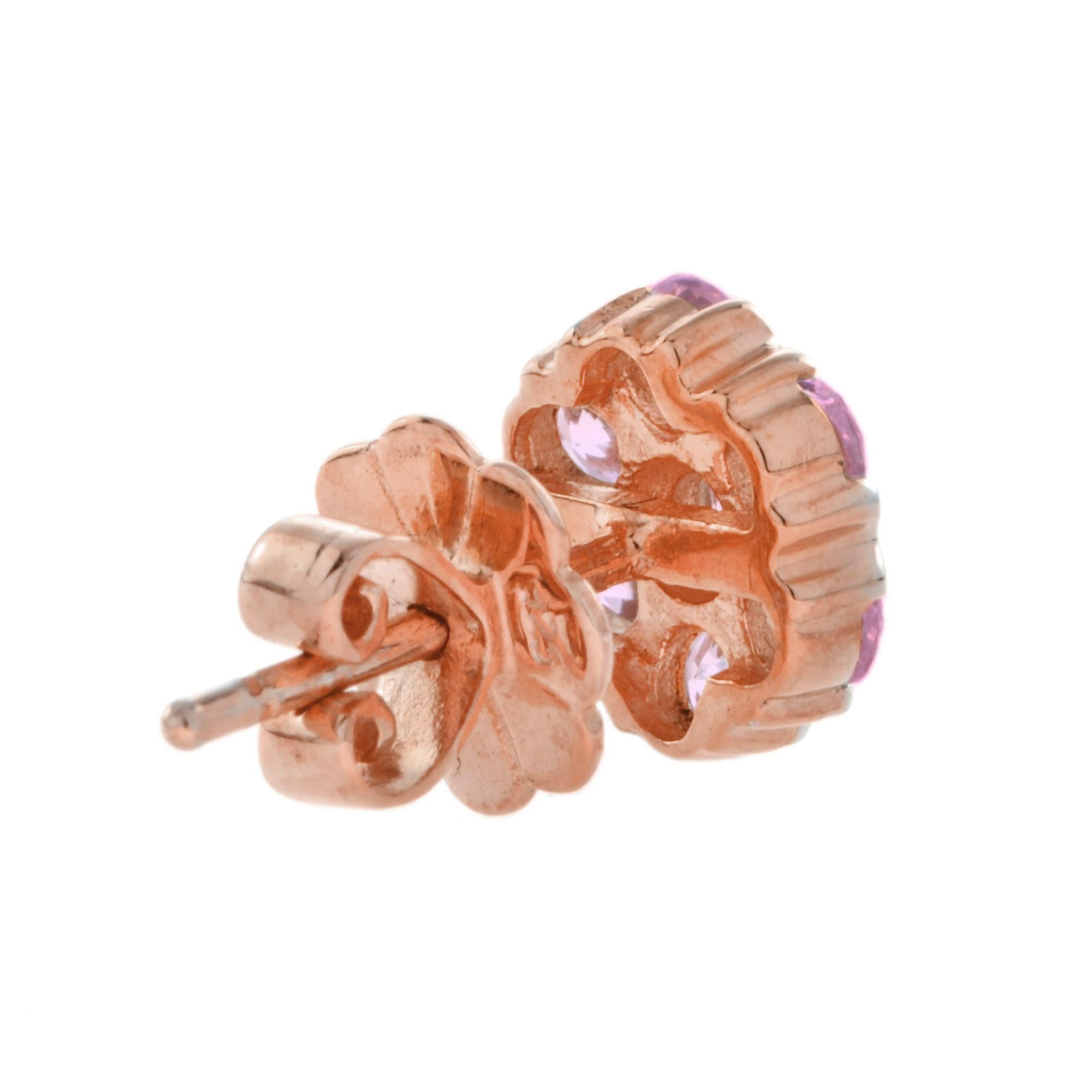 Red Ruby & Pink Tourmaline Floral Vintage Inspired Jewelry 14K Rose Gold Set For Sale 7