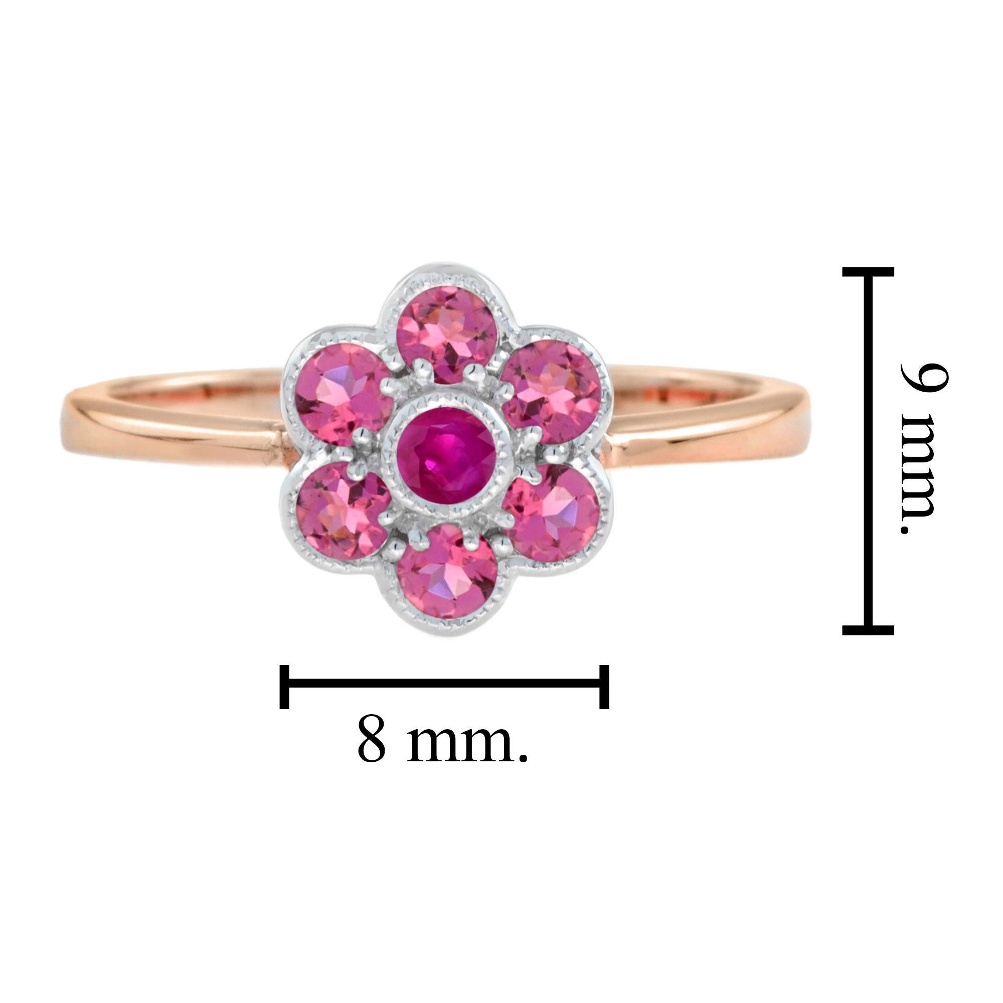 Red Ruby & Pink Tourmaline Floral Vintage Inspired Jewelry 14K Rose Gold Set For Sale 8