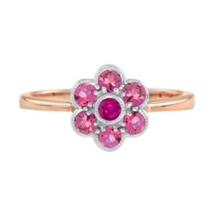 Red Ruby & Pink Tourmaline Floral Vintage Inspired Jewelry 14K Rose Gold Set